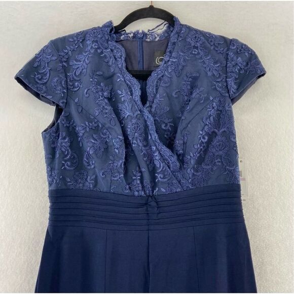 Alex Evenings Womens Size 6 Sequin Lace Formal Gown Dark Navy Blue Blouson Style - Picture 3 of 10